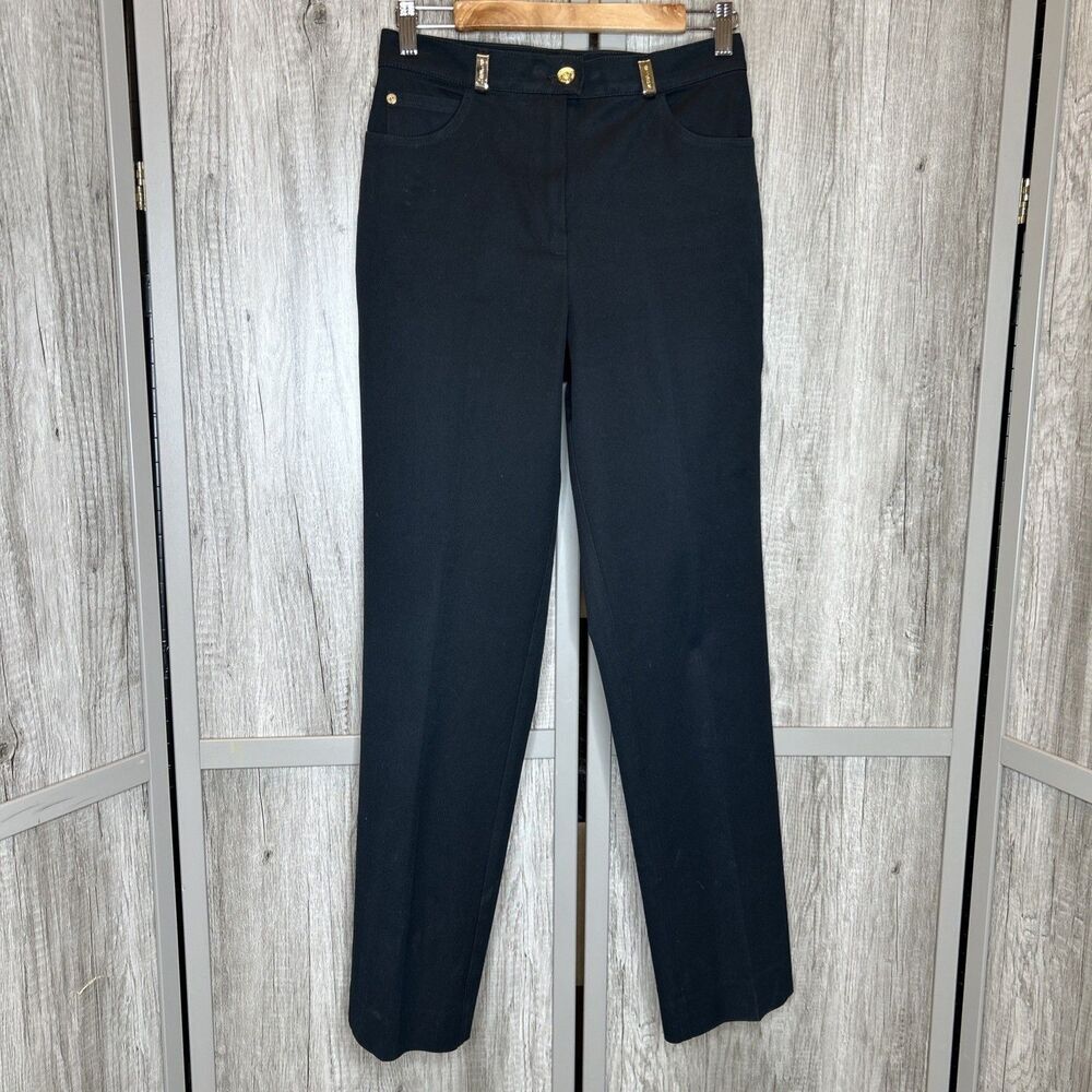 St John Marie Gray Pants Women Size 4 Black Color High Waist Straight Leg